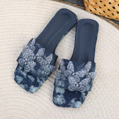 DENIM FLUTTER SLIDES