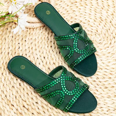 RHINESTONE MESH SLIDE