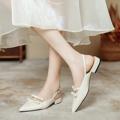 New French Bun Head Bow-Pointed Flat Shoes