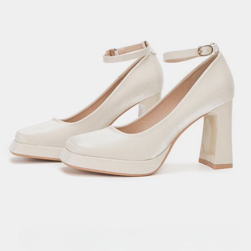 White Satin Lace Heels