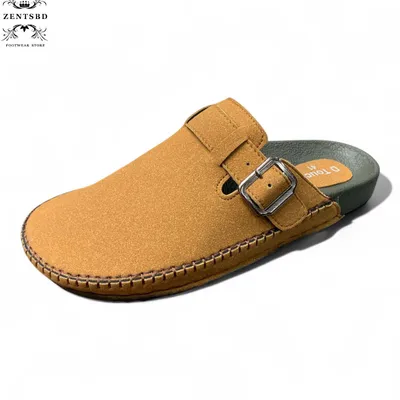 Men’s Tan Buckle Strap Casual Mule Sandal