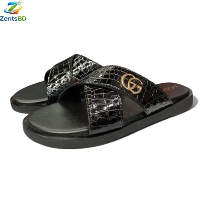 Luxury Men's Embossed Criss-Cross Slides