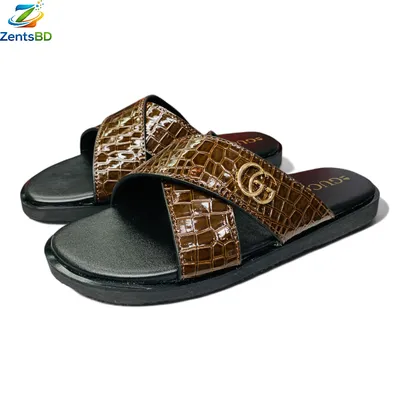 Luxury Men's Embossed Criss-Cross Slides
