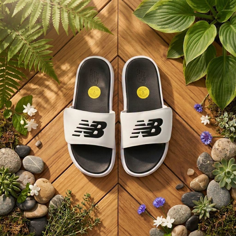New Balance  Comfort Slides – White & Black