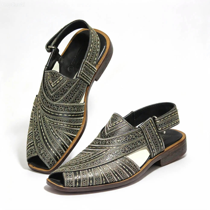 Traditional leather Handcrafted Kabuli sandals 
