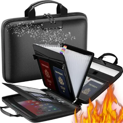   Hard-Shell Fireproof Home Office Travel Safe Storage Lock File Folder