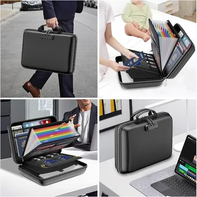   Hard-Shell Fireproof Home Office Travel Safe Storage Lock File Folder Black