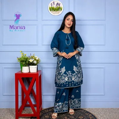 Blue Charm // Soft U-Cut Slub Cotton Fabric // Co-Ord’s 2PCS Set