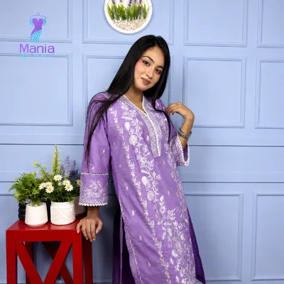 Lavender Majesty // All Over Embroidery Work Slub Cotton Fabric // Co-Ord’s 2PCS Set