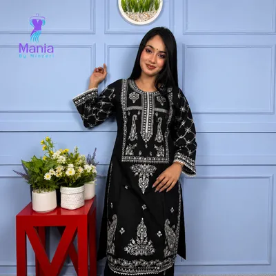 Power Black // Premium Embroidery Work Slub Cotton Fabric // Co-Ord’s 2PCS Set