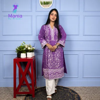 Violet Queen // All Over Embroidery Work Slub Cotton Fabric // Co-Ord’s 2PCS Set