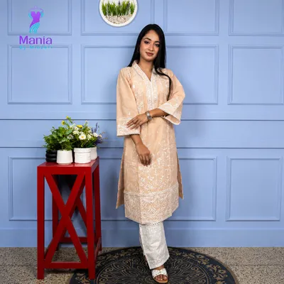 Creamy Queen // All Over Embroidery Work Slub Cotton Fabric // Co-Ord’s 2PCS Set