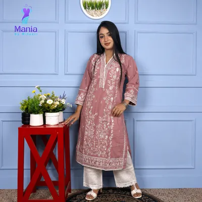 Desert Rose // All Over Embroidery Work Slub Cotton Fabric // Co-Ord’s 2PCS Set