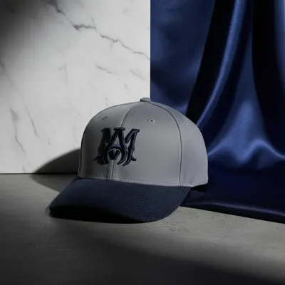Amiri MA Light Grey & Navy Cap – Embroidered Logo Streetwear Hat