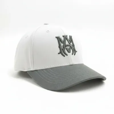 Premium Amiri MA Logo Cap – White/Grey Canvas Baseball Hat
