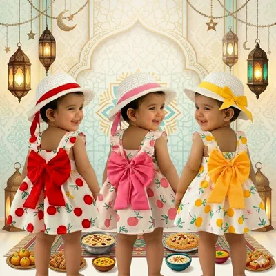 Fruit print cotton dress with matching sun hat 
