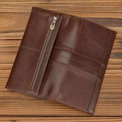 Genuine Top-Grain Cowhide Leather Tri-Fold Long Wallet