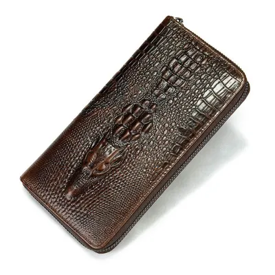 Genuine Leather Crocodile Pattern Business Multi-Card Slot Long Wallet
