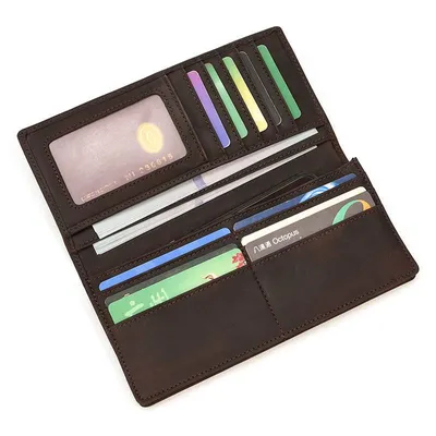 Genuine Crazy Horse Leather Long Wallet – Top-Grain Cowhide Retro Clutch Wallet