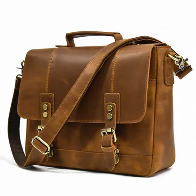 Genuine Leather Business Travel Shoulder Bag – Crazy Horse Leather Laptop Briefcase