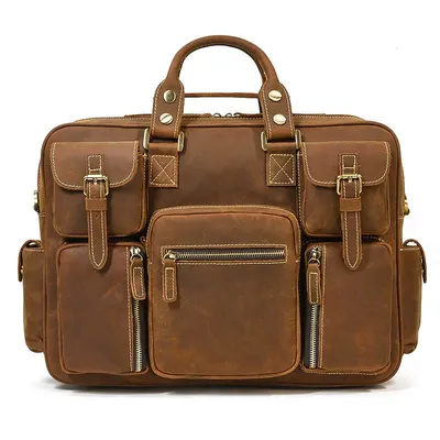 Genuine Leather Business Laptop Bag – Vintage Crazy Horse Cowhide Briefcase for Men