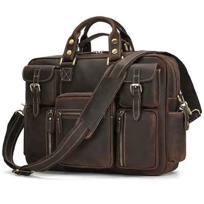 Genuine Leather Business Laptop Bag – Vintage Crazy Horse Cowhide Briefcase for Men