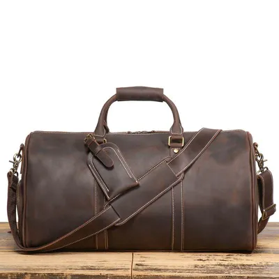 Genuine Crazy Horse Leather Handmade Travel Bag – Premium Cowhide Business & Leisure Duffel Bag