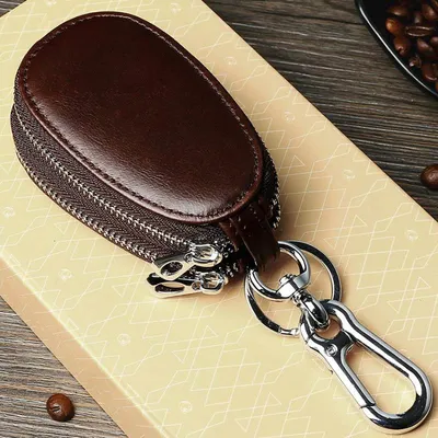 Genuine Leather Car Key Holder – Double Layer Cowhide Zipper Key Case