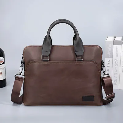 Business Men's Retro Shoulder Bag – Premium Leather Laptop Crossbody Briefcase for Office & Business Travel