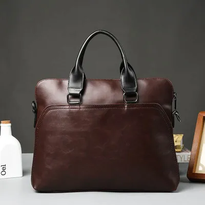Business Men's Retro Shoulder Bag – Premium Leather Laptop Crossbody Briefcase for Office & Business Travel