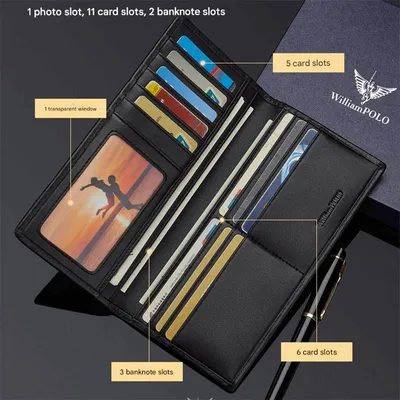 William Polo Premium Cowhide Leather Long Wallet | Elegant & Functional