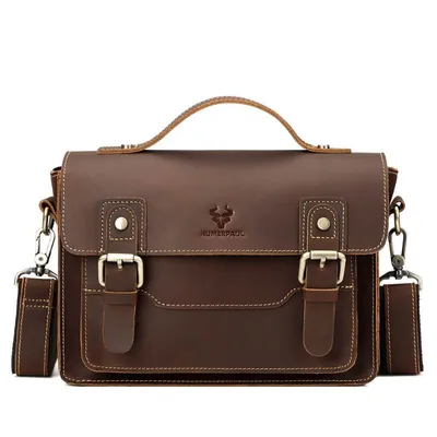 Genuine Crazy Horse Leather Retro Shoulder Messenger Bag – Vintage Cowhide Crossbody Bag for Men
