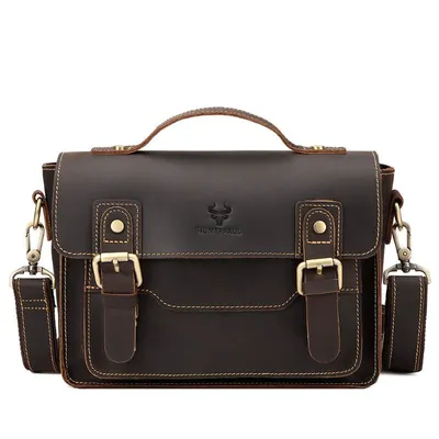 Genuine Crazy Horse Leather Retro Shoulder Messenger Bag – Vintage Cowhide Crossbody Bag for Men