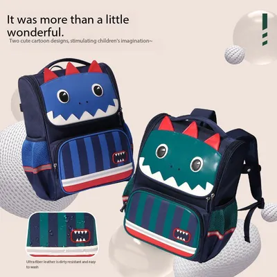 Cartoon Dinosaur Pattern Oxford Cloth School Backpack Zipper