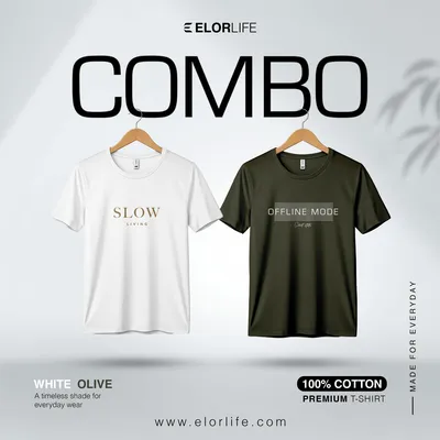 Men's Premium White & Olive T-Shirt 2-pcs Combo