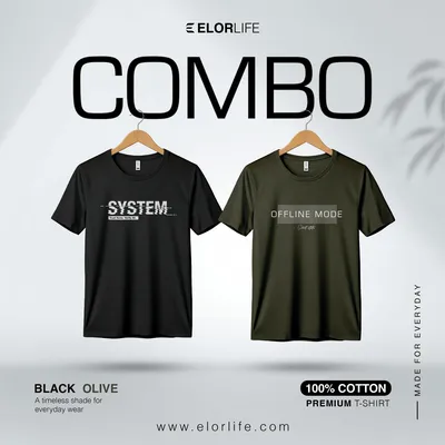 Men's Premium Black & Olive T-Shirt 2-pcs Combo