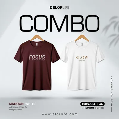 Men's Premium Maroon & White T-Shirt 2-pcs Combo