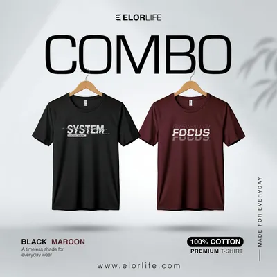 Men's Premium Black & Meroon T-Shirt 2-pcs Combo