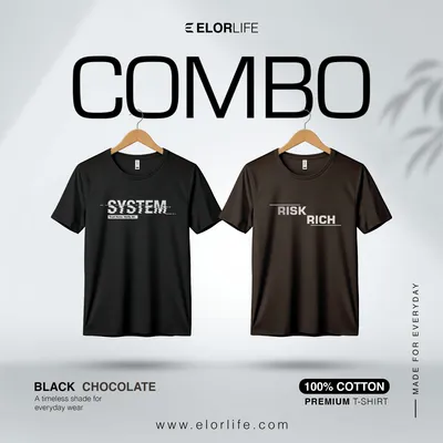 Men's Premium Black & Mocha brown T-Shirt 2-pcs Combo