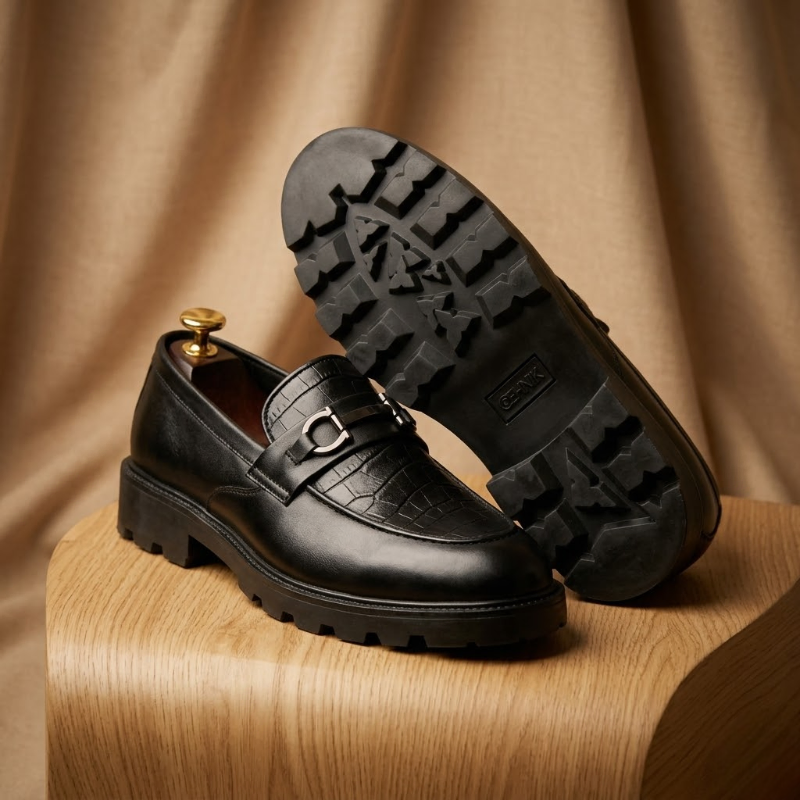 Premium Men’s Brown Woven Design Leather Loafers