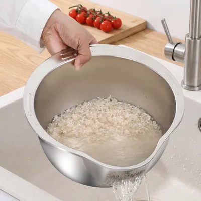 Stainless Steel Rice Washing & Strainer Bowl (27cm)