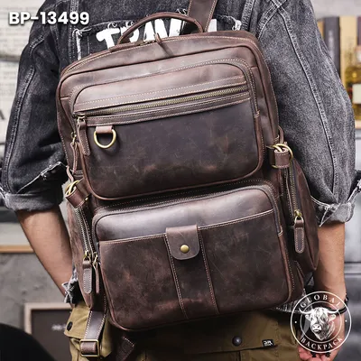 Men's Genuine Leather Retro Crazy Horse  Backpack