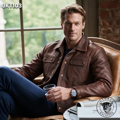 American Vintage Distressed Cowhide Leather Denim Jacke
