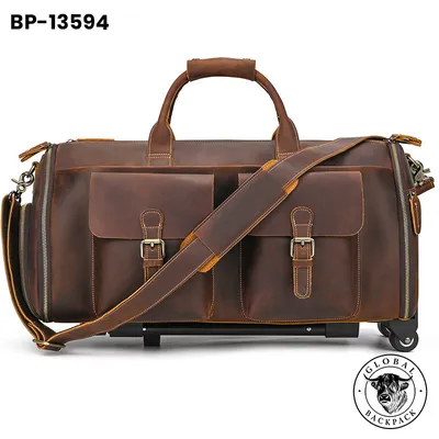Genuine Crazy Horse Leather 22 Inch Trolley Travel Bag