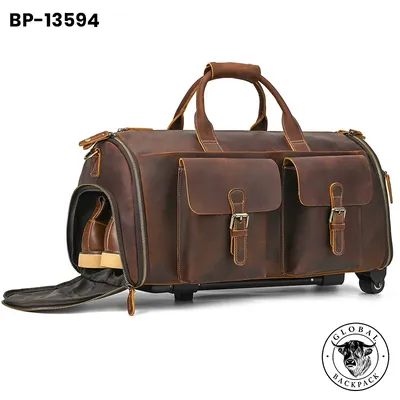 Genuine Crazy Horse Leather 22 Inch Trolley Travel Bag