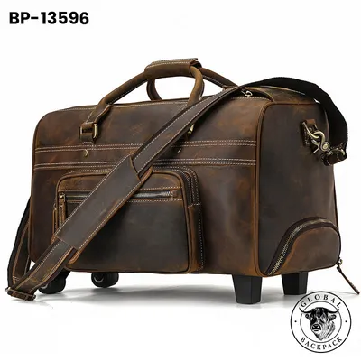 Men's Crazy Horse Leather Vintage Cowhide Business Travel Trolley Bag