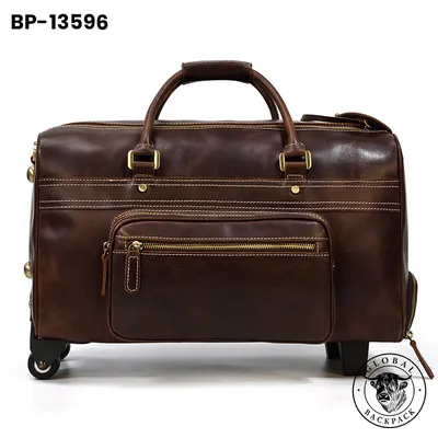 Men's Crazy Horse Leather Vintage Cowhide Business Travel Trolley Bag