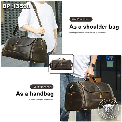 Men's Genuine Leather Large-Capacity Travel Duffle Bag
