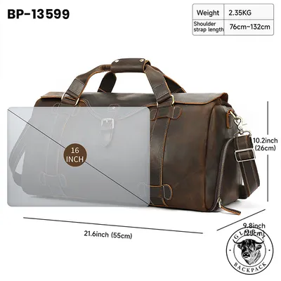 Men's  Genuine Crazy Horse Leather Large-Capacity Travel Bag