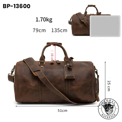 Crazy Horse Leather Men's Travel & Gym Duffle Bag